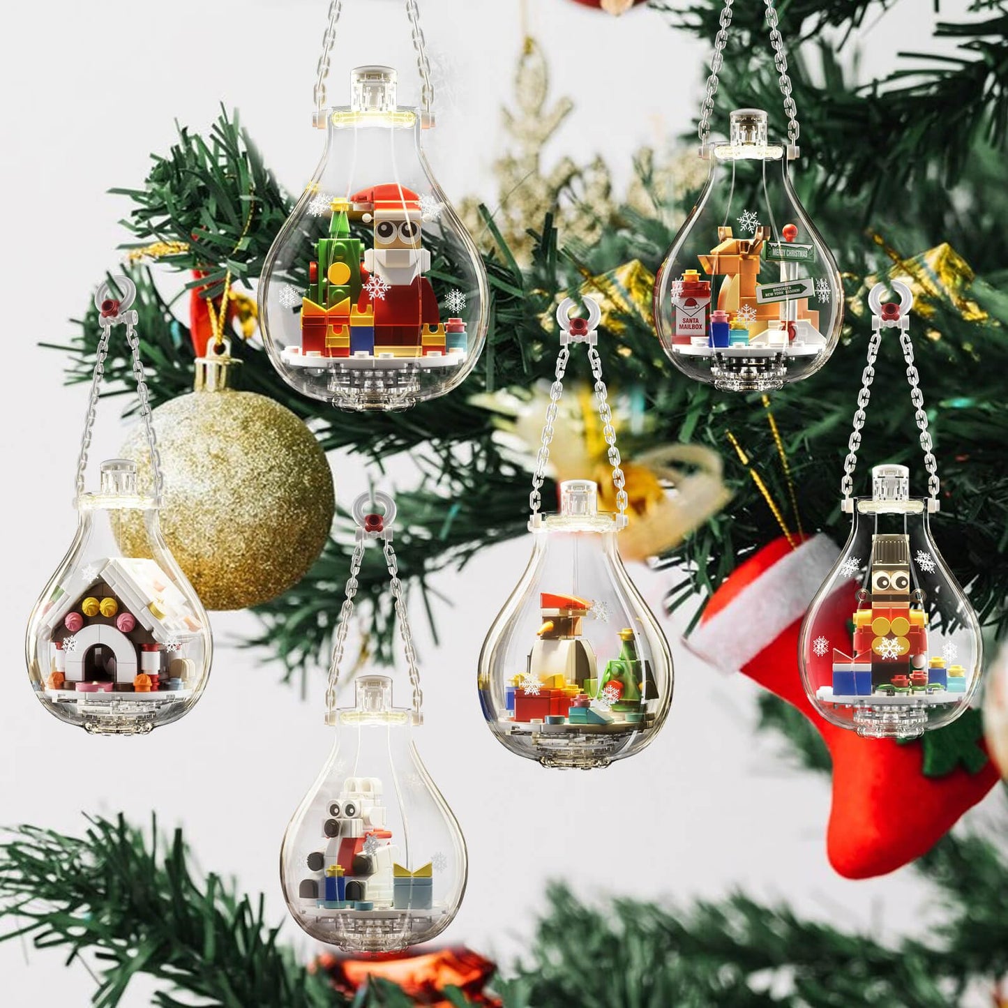 Christmas Ornaments 2024 Building Set, Ornament For Christmas Tree With Light, Xmas And Thanksgiving Holiday For Gifts, Gingerbr