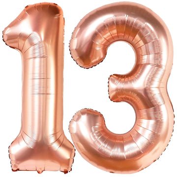 Giant Rose Gold 13 Balloon Numbers - 40 Inch Happy 13 Birthday Balloon | Rose Gold 13Th Birthday Decorations For Girls | Official Teenager Birthday Decorations, Sweet 13 Birthday Decorations For Girls