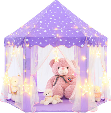 Evoionos Purple Princess Tent For Girls, Kids Play Tent With Large Star Lights, Castle Playhouse For Children Indoor Outdoor Gam