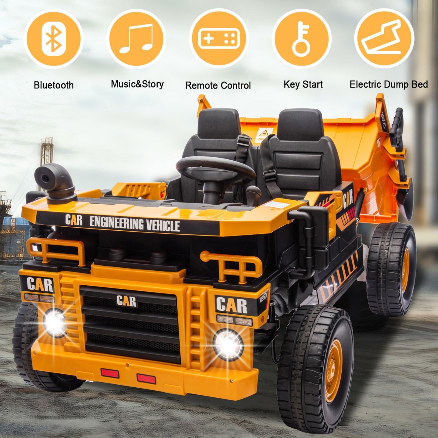 Ride on Dump Truck 24V, 4X70W Ride on Construction Vehicles Powerful Motors Up to 5Mph, 4WD Kids Car with Remote Control, Electr