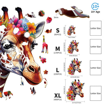 Woodemon Wooden Puzzles For Adults, Flowers And Giraffes (Xl-400Pcs-17.3*14.7In) Wooden Jigsaw Puzzles Kids, Unique Shaped Animal Wood Puzzles Adults, Xmas Christmas Puzzle Birthday Gift Family Game