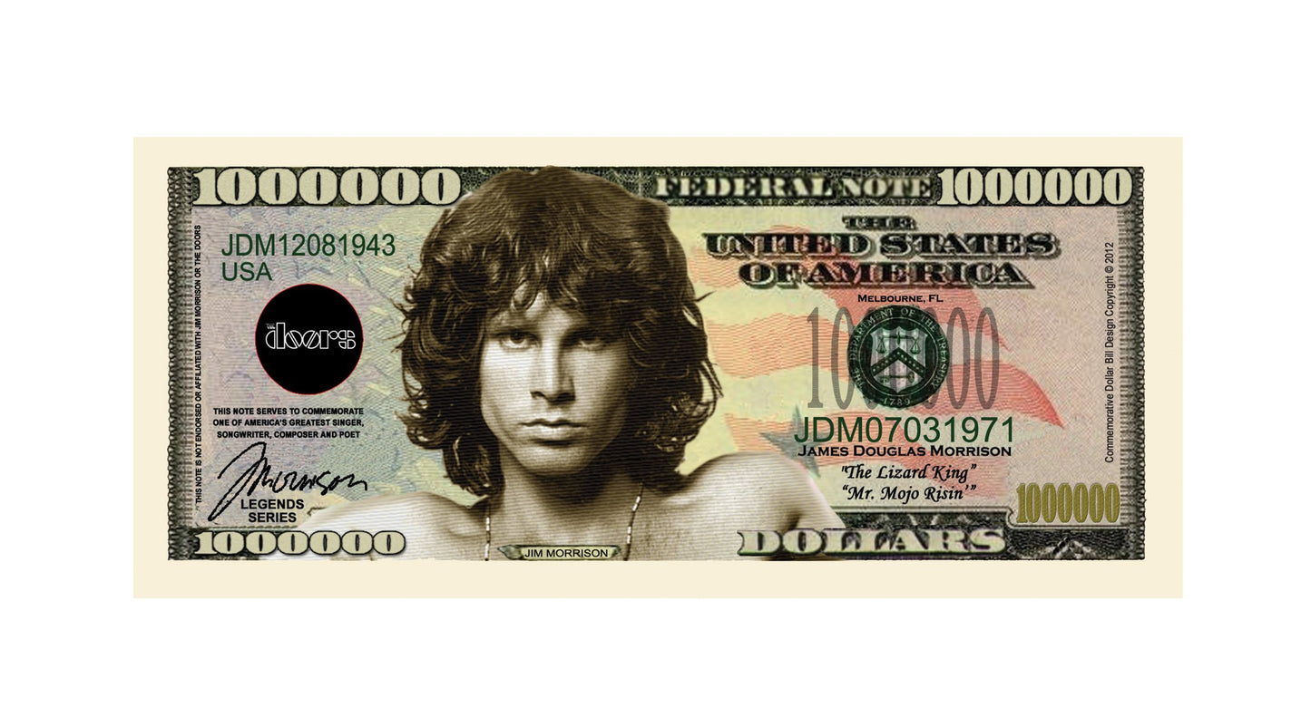 American Art Classics Jim Morrison - The Doors Million Dollar Bill In Currency Holder - Best Gift For Fans Of The Doors
