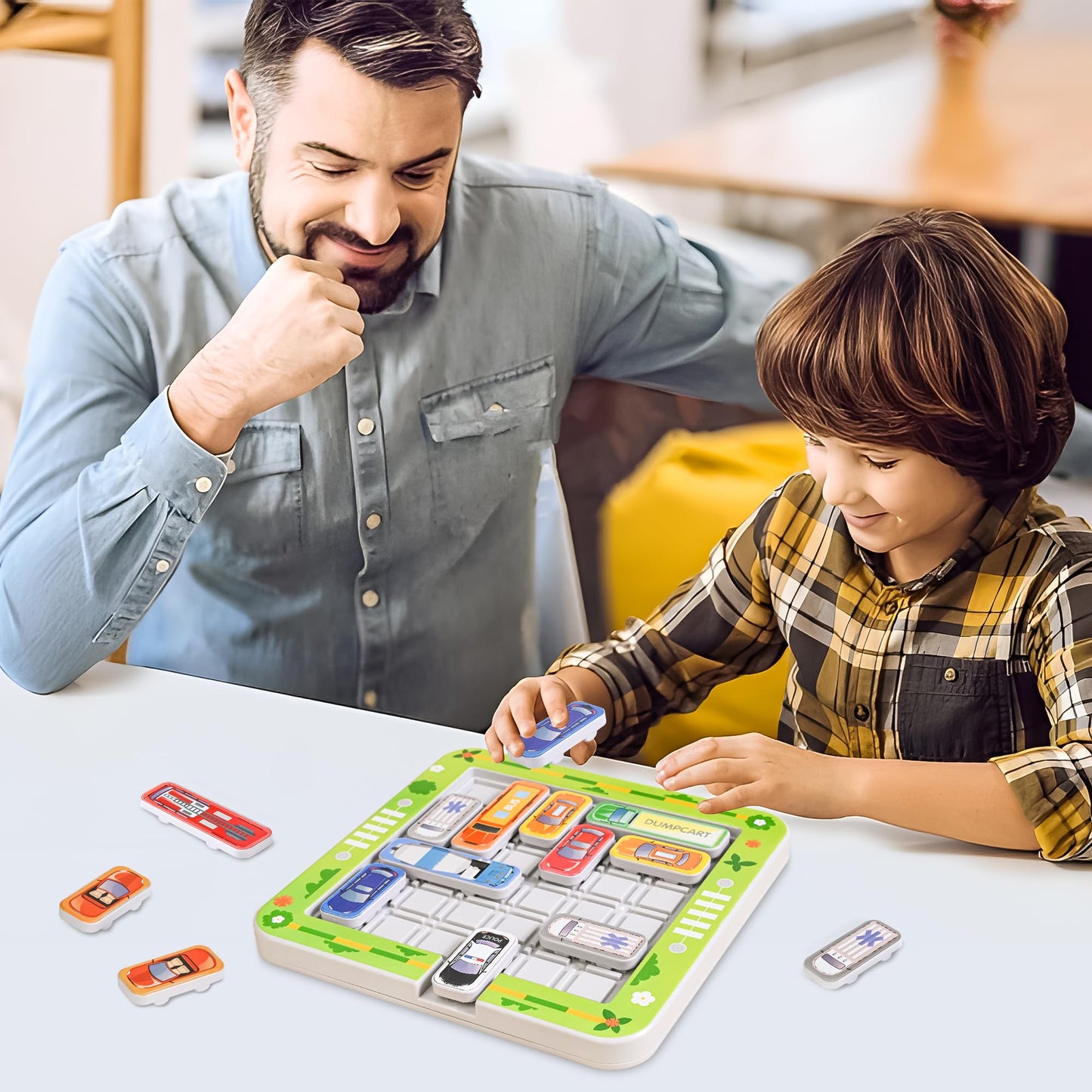YIQUHUI Parking Puzzler Magnetic Travel Game - Logic Puzzle Toy for Kids Ages 4-12, 750 Traffic Jam Challenges, Green Plastic