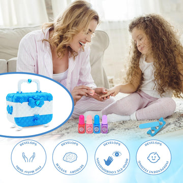 Mrabbitoo Kids Makeup Kit - 57 pcs Real Washable Makeup for Girls Age 3-12, Non-Toxic, Blue, Model MM06