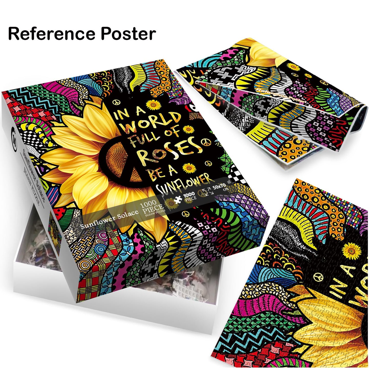 Sunflower Inspirational Puzzles For Adults 1000 Piece, Rainbow Mandala Colorful Flower Jigsaw Puzzle, Motivational Quote Puzzle