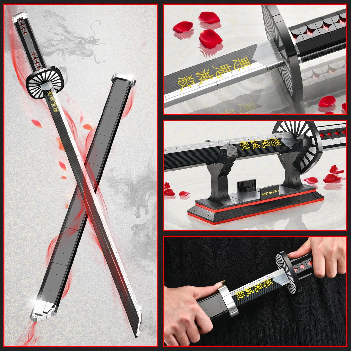 SATHIBI Demon decorative replica blade Building Set for mature-themeds 40in Tanjiro decorative replica blade with Scabbard and Stand  Katana Model Building Set Toy Anime Gift for Teen 14+(759 PCS)