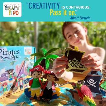 Craftiloo Pirates Pre-Cut Fun Kids Sewing Kit For Kids Ages 8-12 Children Beginners Sewing Kit Kid Crafts Make Your Own Felt Pil