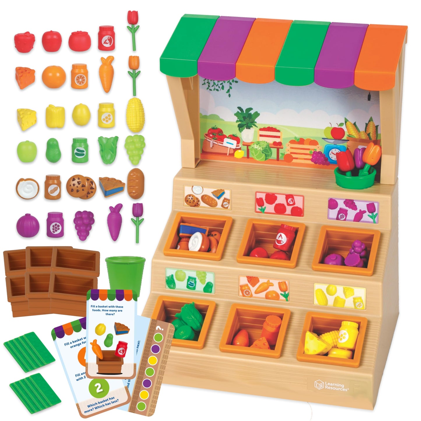 Learning Resources Mini Farmstand Sorting Set, 63 Plastic Pieces, Play Food for Kids, Sorting Toys for Toddlers, Ages 3+
