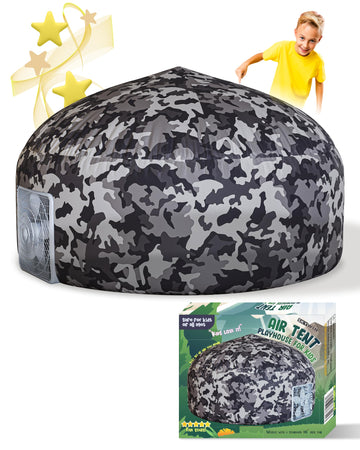 Skywin Inflatable Tent For Kids (Camo Dark Grey), Inflatable Air Tent For Kids Sets Up And Stores Away In Seconds, Improved Blow Up Fort (Fan Not Included)