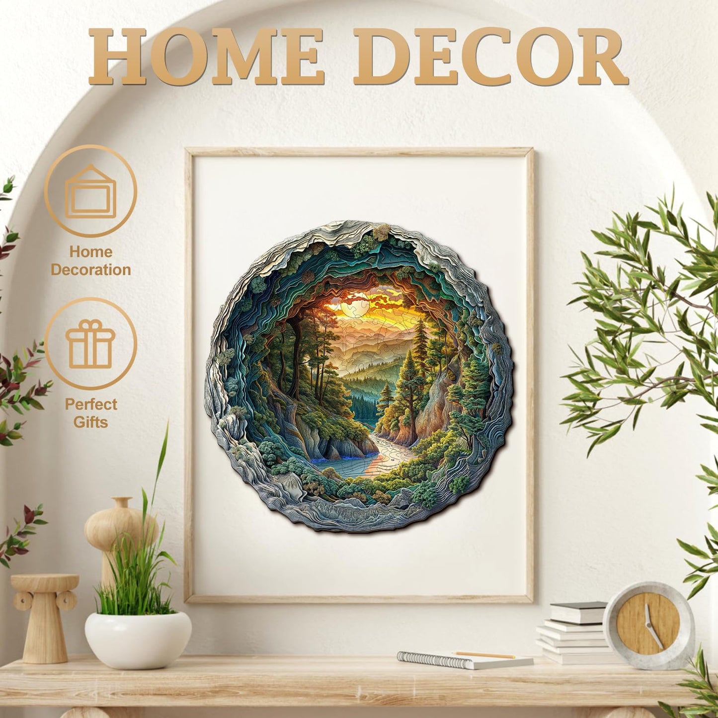 KAAYEE Wooden Puzzles for mature-themeds  3D Vision Effect Cave Forest Wooden Jigsaw Puzzle Unique Shape Wood Puzzle mature-themed  Fathers Mothers Gifts Birthday Family Games (M 11.4 * 11.3in 200pcs)