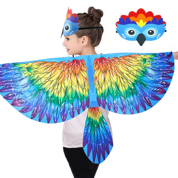 Irolewin Bird-Wings-Costume For Kids And Headband, Eagle-Parrot Dress-Up-Wings For Girls Boys Halloween-Party Favors (Red Yellow Orange)