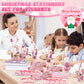 Seenelling 24 Set Pink Christmas Stationery Party Favors for Students Xmas Gift Cups Filler with Keychain Pencil Straw Silicone