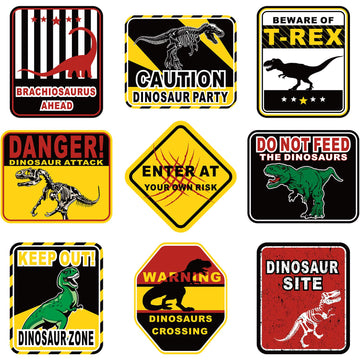 Blulu 9 Pcs Dinosaur Birthday Decoration Jurassic Paper Signs Jurassic Theme Decor Party Favors Beware of Dinosaur Crossing Sign