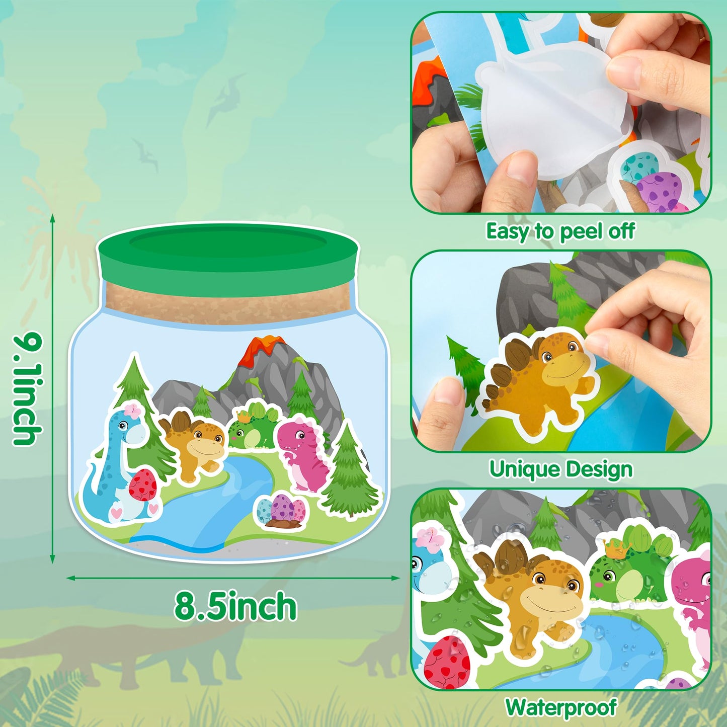 Cy2Side 12 Set Dinosaur Terrarium Stickers Scene For Kids, Make A Dinosaur Scene With Terrarium Diy Art Craft For Kids Early Learning Educational Class Party Favors For Classroom Reward