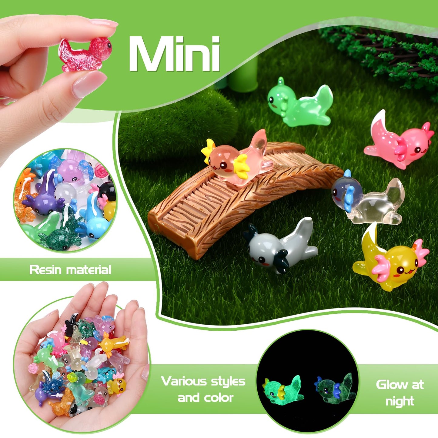 Ggstddup 29 Pcs Luminous Mini Resin Axolotl Glow In The Dark Little Tiny Resin Figurines Axolotl Bulk For Diy Garden Dollhouse B