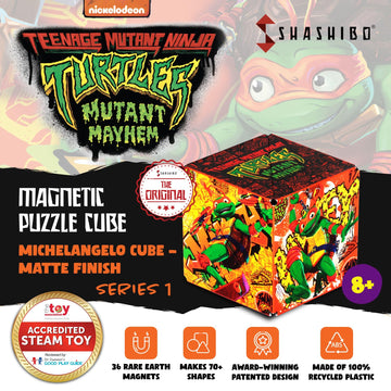 Shashibo Shape Shifting Box - Magnetic Puzzle Cube, 36 Rare Earth Magnets, Mikey Series 1, Turtles Color
