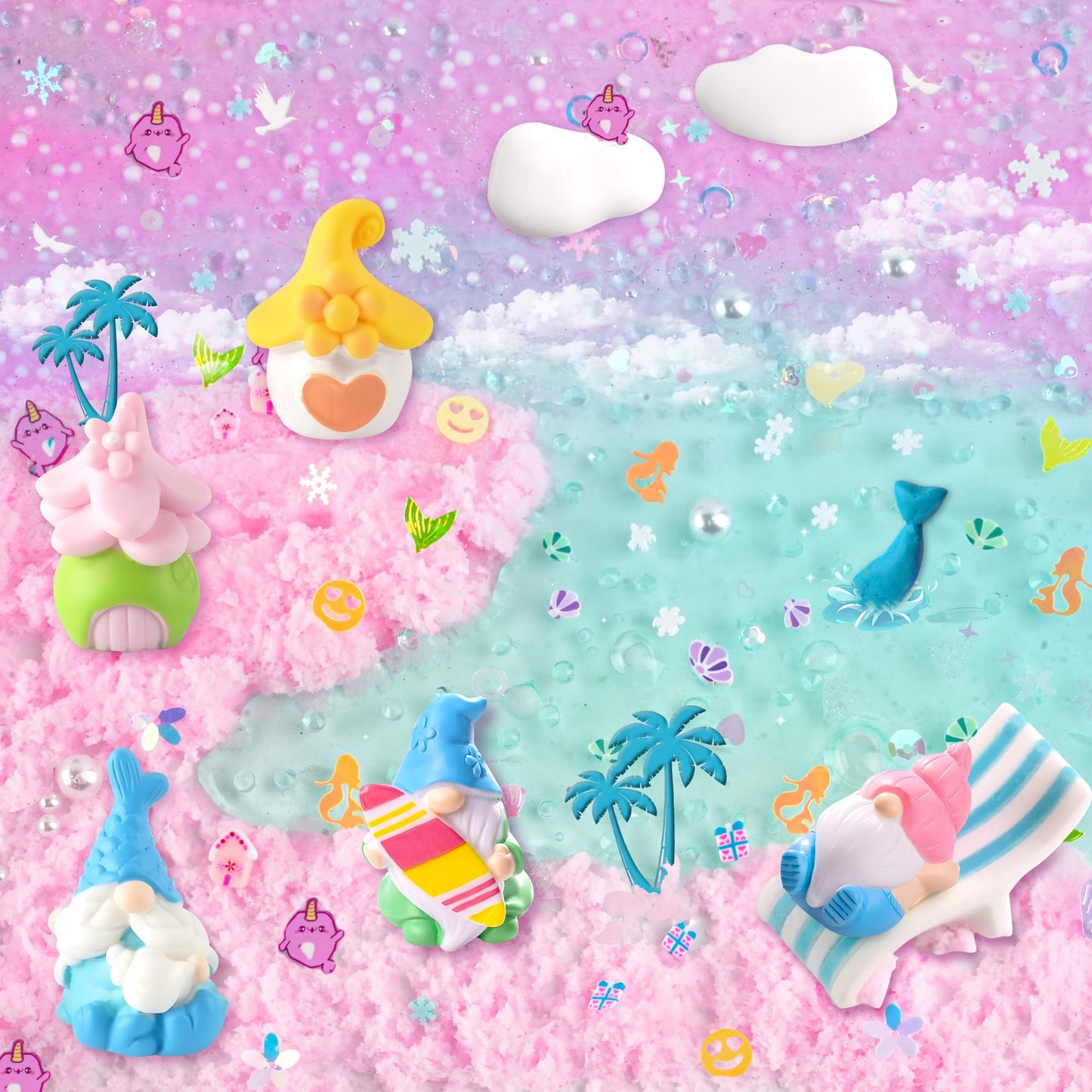 Lawoho 6 Pack Slime Kit - 12Oz(360Ml) Mermaid Gnomes Slime For Kids With Cloud, Butter, Clear & Water Slime, Non-Sticky, Soft Te