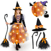 Spooktacular Creations Witch Costume Kids  Light Up Halloween Costumes Witch Dress with Hat and Broom for Girls  Sweet Wizard Set for Toddler Scary Halloween Themed Parties  Orange  L
