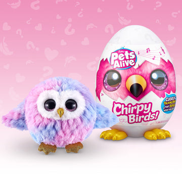 Pets Alive Chirpy Birds (Owl) By Zuru, Electronic Pet That Speaks, Giant Surprise Egg, Stickers, Comb, Fluffy Clay, Bird Animal Plush For Girls