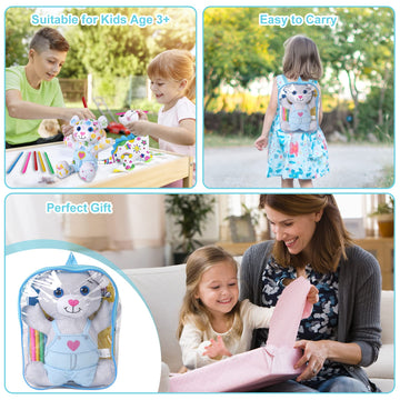 Drawmytoy Coloring Plush Toy With 5 Washable Markers For Little Girls Doodle Dolls For Kids Ages 4-6 Birthday (Blue Bear)