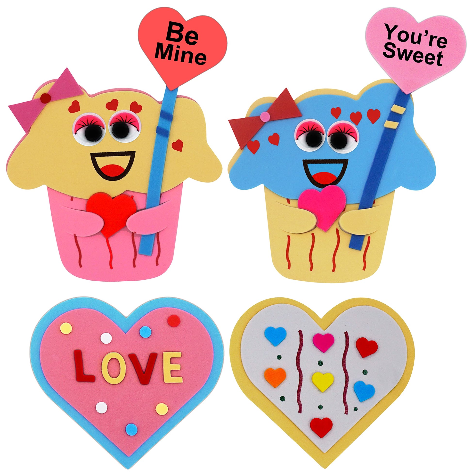 4Es Novelty Valentines Crafts for Kids Foam (Makes 12) Magnet Cupcake & Heart Cookie Kit Valentines Day Crafts for Kids Bulk fo