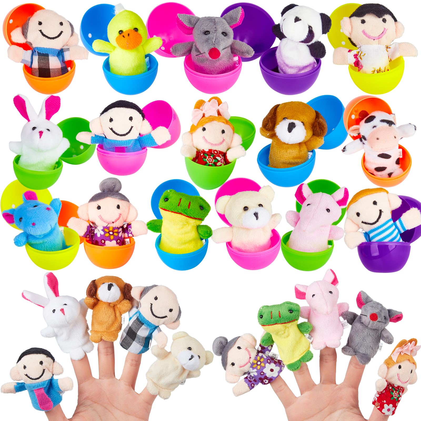Thinkmax 16Pcs Easter Eggs Filled With Finger Puppets For Easter Basket Stuffers, Easter Eggs Hunt, Easter Party Favor, Easter Gift For Kids