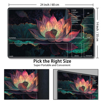 for MTG Card Playmat with Zone Game Play Mat for MTG TCG 24 x 14 inches Non-Slip Play Mat for Commander Board RPG CCG Game TCG Other Card Games/Mouse Pad-Light Pink Lotus