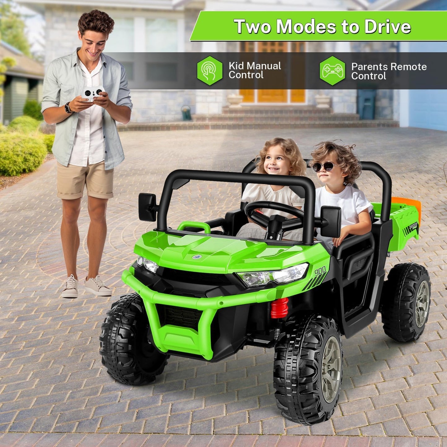 Hikole 24V Ride On Dump Truck W/Electric Dump Bed, 2 Seater Ride On Car W/Remote Control, 400W Powerful Motors, Music, Led Light