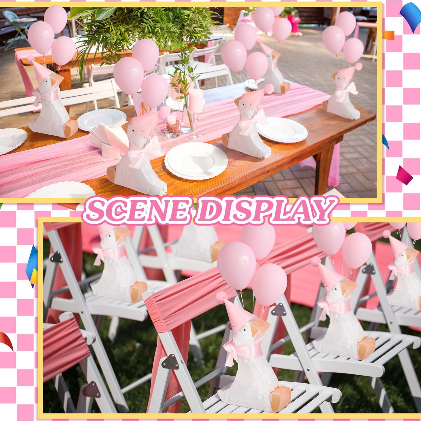 Poen Silly Goose Birthday Party Decorations - 5" x 6" Pink Paper Pinatas, Baby Shower Photo Props, First Birthday Supplies