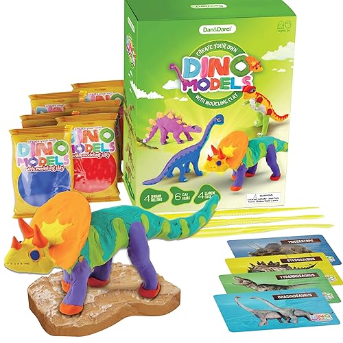 Dino Models, Clay Craft Kit - Dinosaur Arts and Crafts for Kids- Build a Dinosaur Gifts for Boys & Girls - Build 4 Dinos with Ai