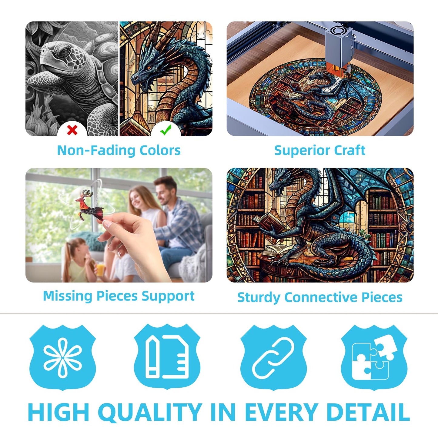 Wooden Puzzles for mature-themeds - Dragon's Library Jigsaw Puzzle for mature-themeds 505 Pieces  Unique Shape Wooden Dragon Puzzle  Wood Puzzles mature-themed  Gifts for Friends  Family  Home Decor (XL-17.3 * 17.3in)