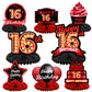Happy 16Th Birthday Red And Black Table Honeycomb Centerpieces Balloons Theme Decor Table Decorations Table Toppers For Girls Women Princess 16 Years Old Birthday Party Bday Supplies Background Gold