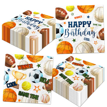 Sports Themed Party Decorations, 40Pcs Sports Party Napkins, All Star Sports Paper Napkins Basketball Football Baseball Soccer B