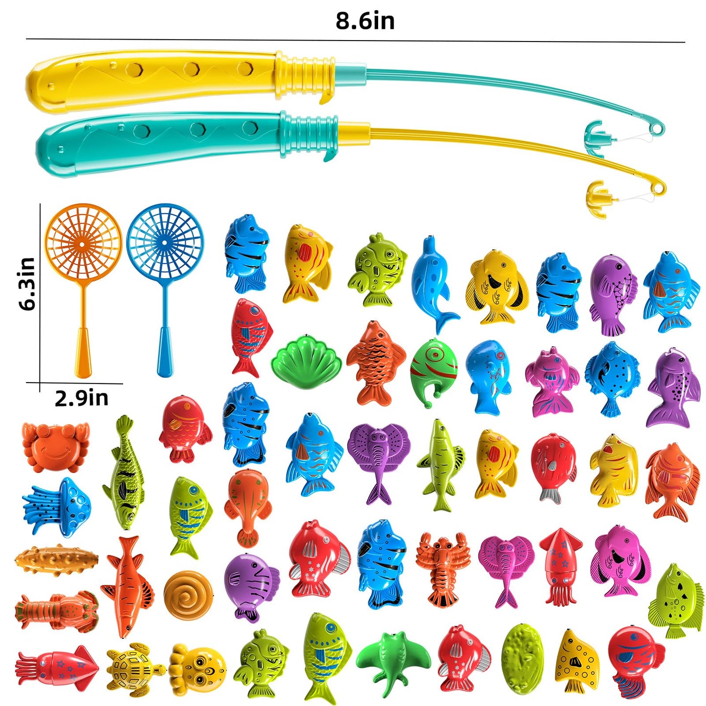 Temi Fishing Toy Game For Kids 3 4 5 6 7 8 Years Old, 51 Fish Bath Playset For Toddlers, Toy Magnetic Rod And Fishing Net, Outdo
