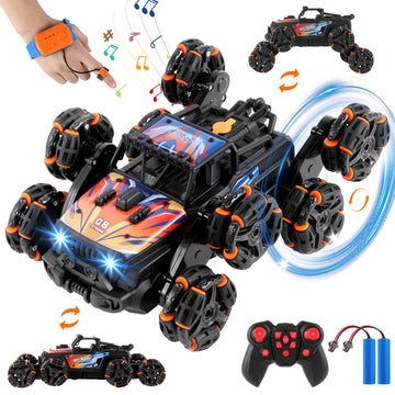 UrZoo 8 Wheels Remote Control Car, 2.4GHz Gesture Sensing RC Stunt Car with Spray & Cool Light for Kids 9-12 Year Old Christmas