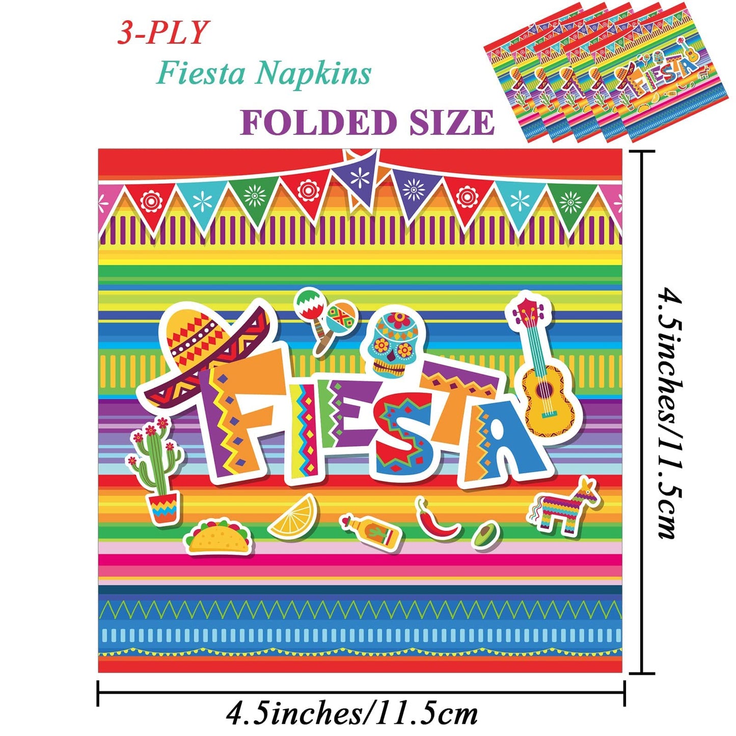 Fiesta Napkins For Cinco De Mayo Party Supplies Mexican Fiest Themed Luncheon Paper Napkins Disposable Stripes Flags Birthday Party Table Decorations (50 Pack)