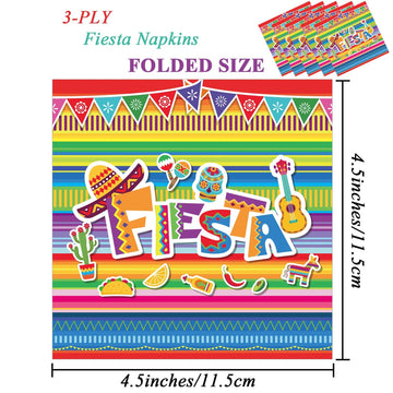 Fiesta Napkins For Cinco De Mayo Party Supplies Mexican Fiest Themed Luncheon Paper Napkins Disposable Stripes Flags Birthday Party Table Decorations (50 Pack)