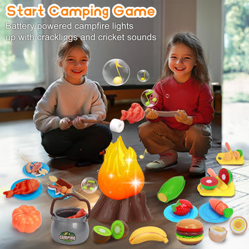Kids Camping Toys, Mitcien Camping Set Include Pretend Campfire Play Food Fruits & Vegetables Hamburger Magnetic Fishing Toy Tod