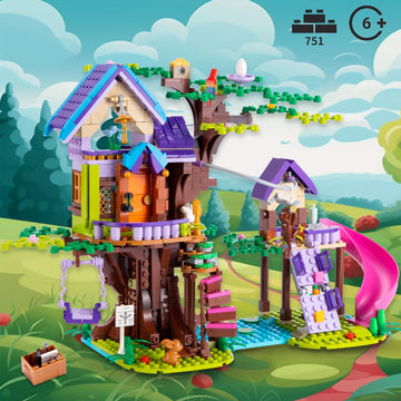 Hiemao Treehouse Building Blocks, Friendship Forest Treehouse Building Toy With Slide, Swing, Animals, Creative Forest Toy Great