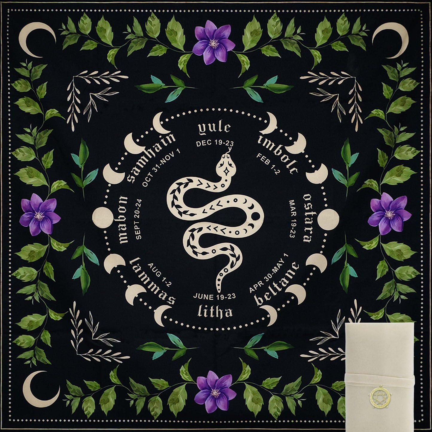 Knana Tarot Cloth Altar Cloth Tarot Mat Witchcraft Tarot Cloth Silk For Reading Tarot Accessories Tarot Cloth For Spread - With Tarot Card Bag (Black Snake)