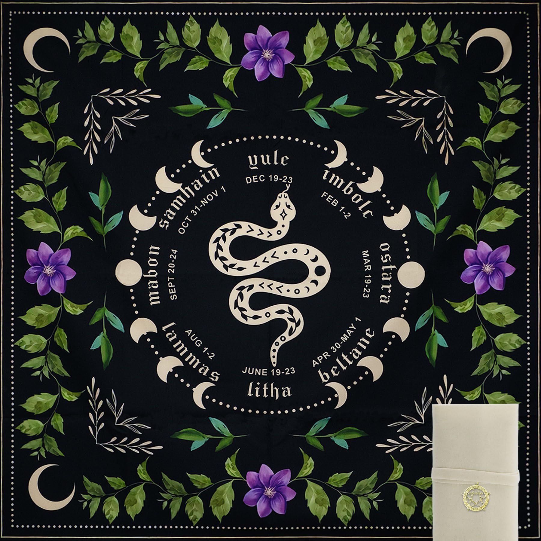 Knana Tarot Cloth Altar Cloth Tarot Mat Witchcraft Tarot Cloth Silk For Reading Tarot Accessories Tarot Cloth For Spread - With Tarot Card Bag (Black Snake)