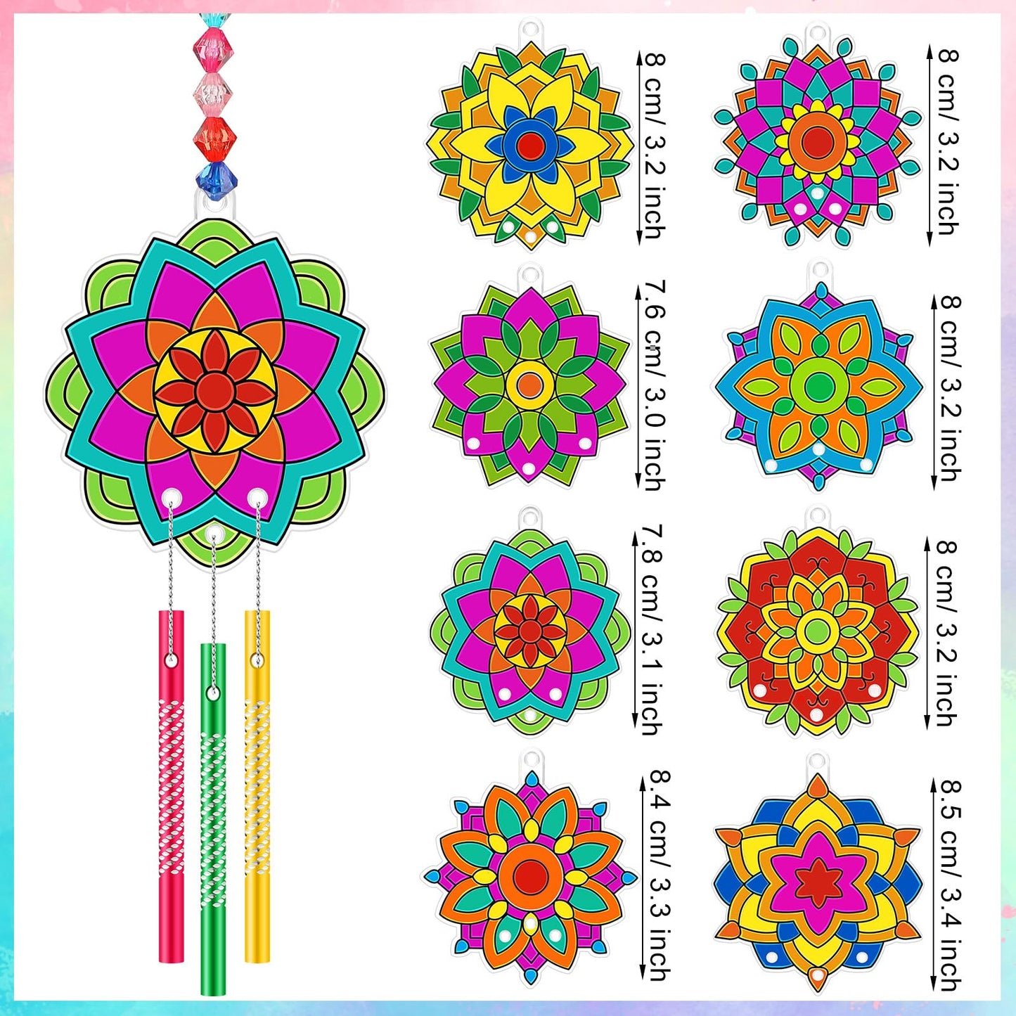 VioraWhite 24 Sets Christmas Mandala Suncatchers Wind Chimes Window Art Kits, Xmas DIY Sun Catchers Bulk Ornaments Painting Craf
