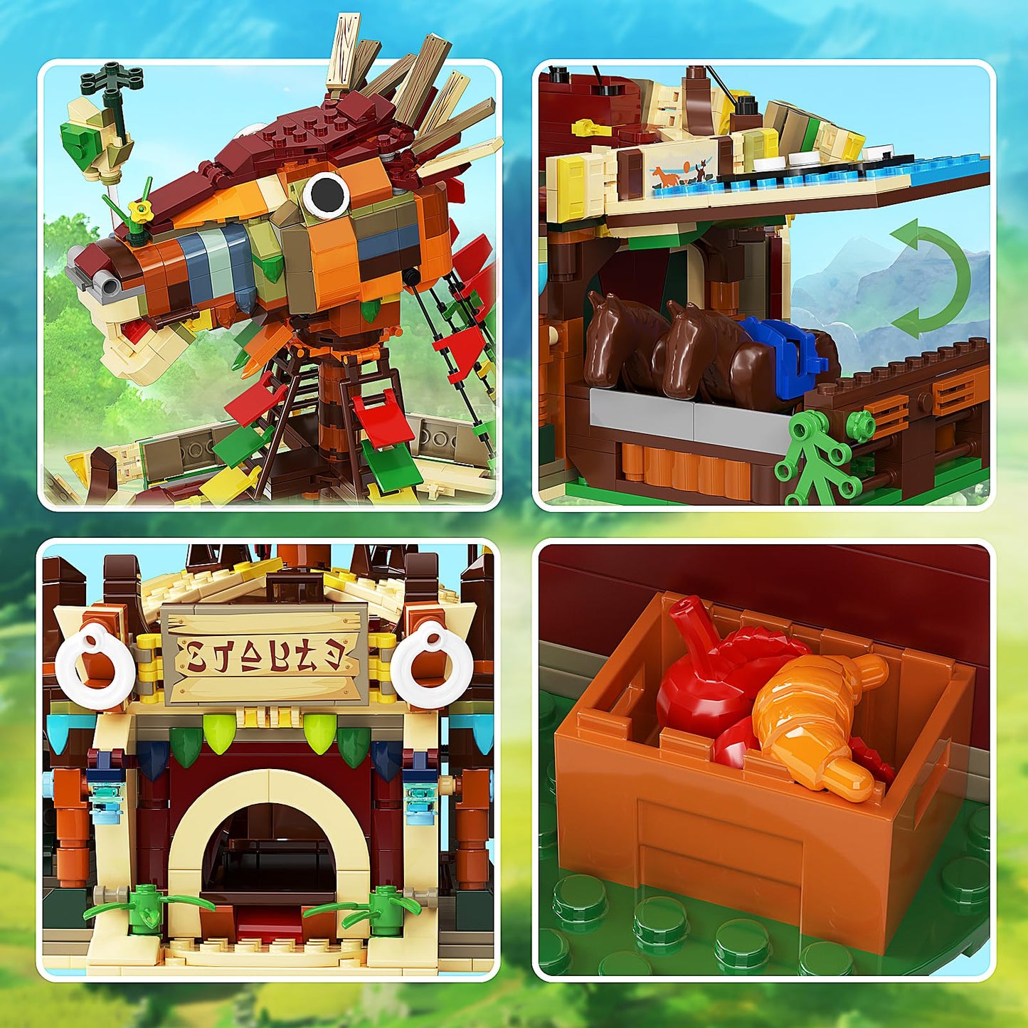 Horse Station Building Model Kit, Game Scene Hyrule Horse Head Station Yurt Tent Rooftop Building Toy, Game Scene Collectible Gifts Construction Toys For Adults Or Fans (1764 Pcs)