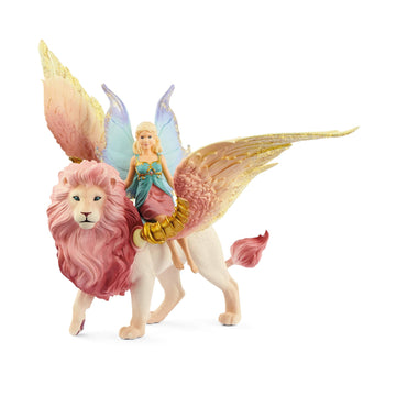 Fairy In Flight On Winged Lion Schleich Bayala With Moveable Parts, Detachable Toy Fairy Figurine Riding Magical Pink Lion, For Children Ages 5+