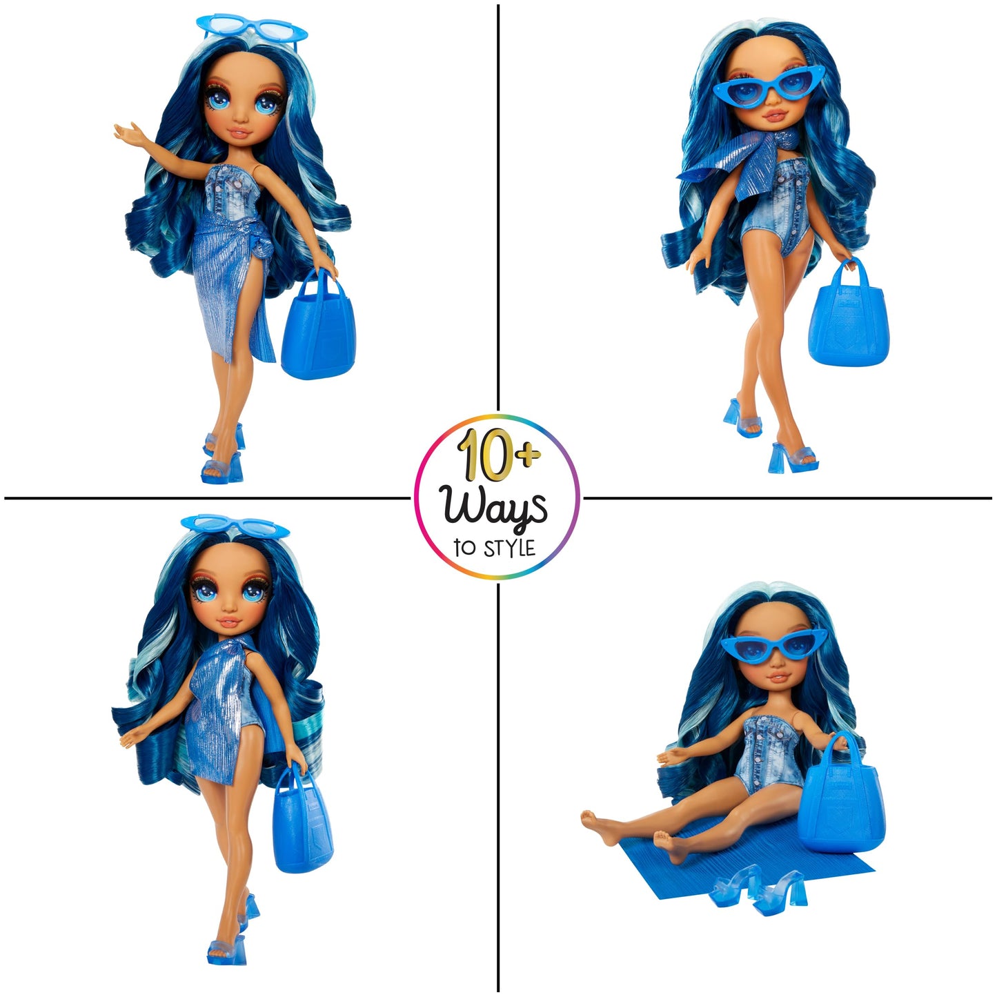 Rainbow High Swim & Style Skyler, Blue 11' Fashion Doll With Shimmery Wrap To Style 10+ Ways, Removable Swimsuit, Sandals, Fun Play Accessories, Great Toy Gift For Girls Kids Ages 4-12 Years