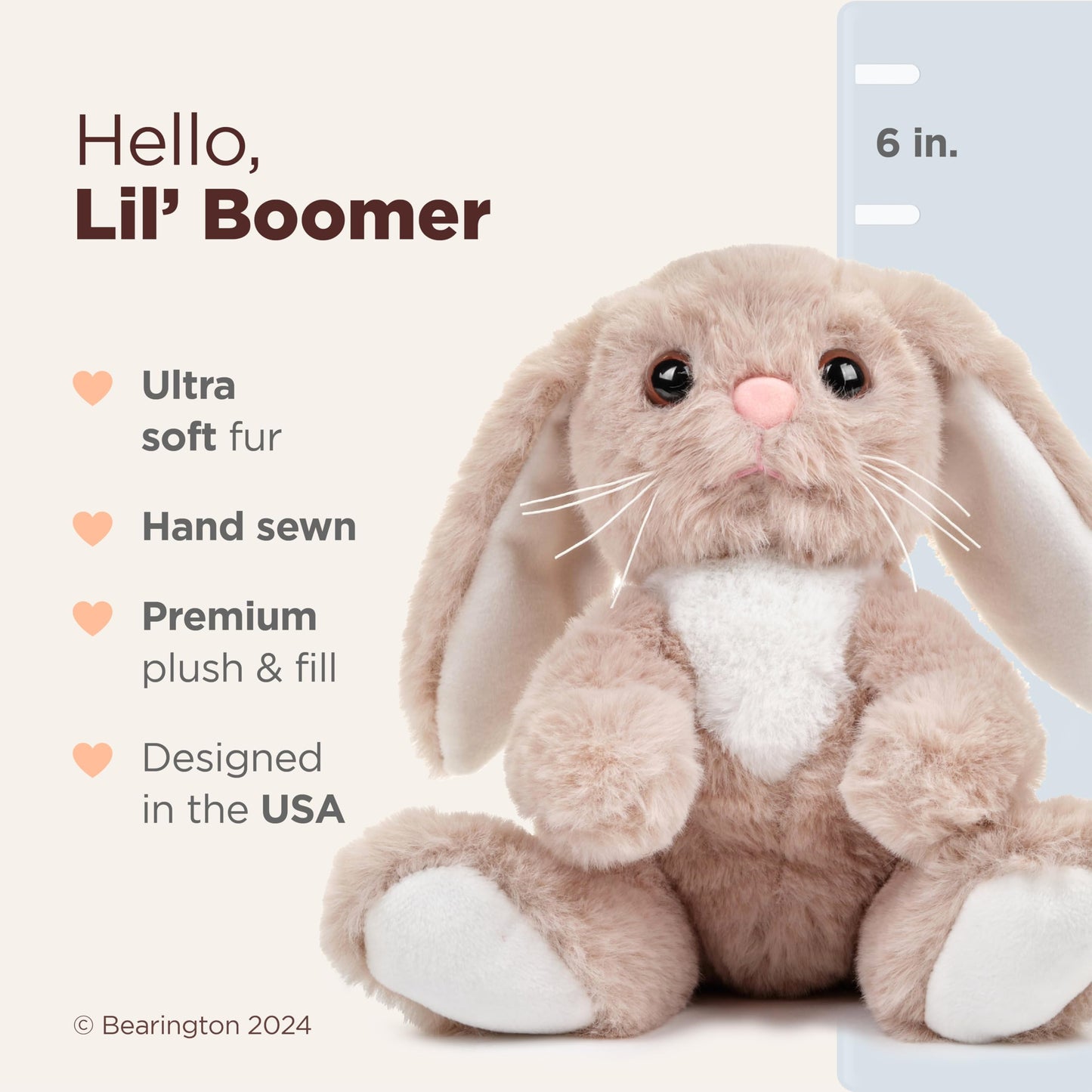 Bearington Collection Lil’ Boomer Taupe And White Plush Stuffed Animal Bunny Rabbit, Adorable, Soft And Cuddly, Great Gift For Kids Of All Ages, Birthdays, Holidays And Special Occasions, 6 Inches