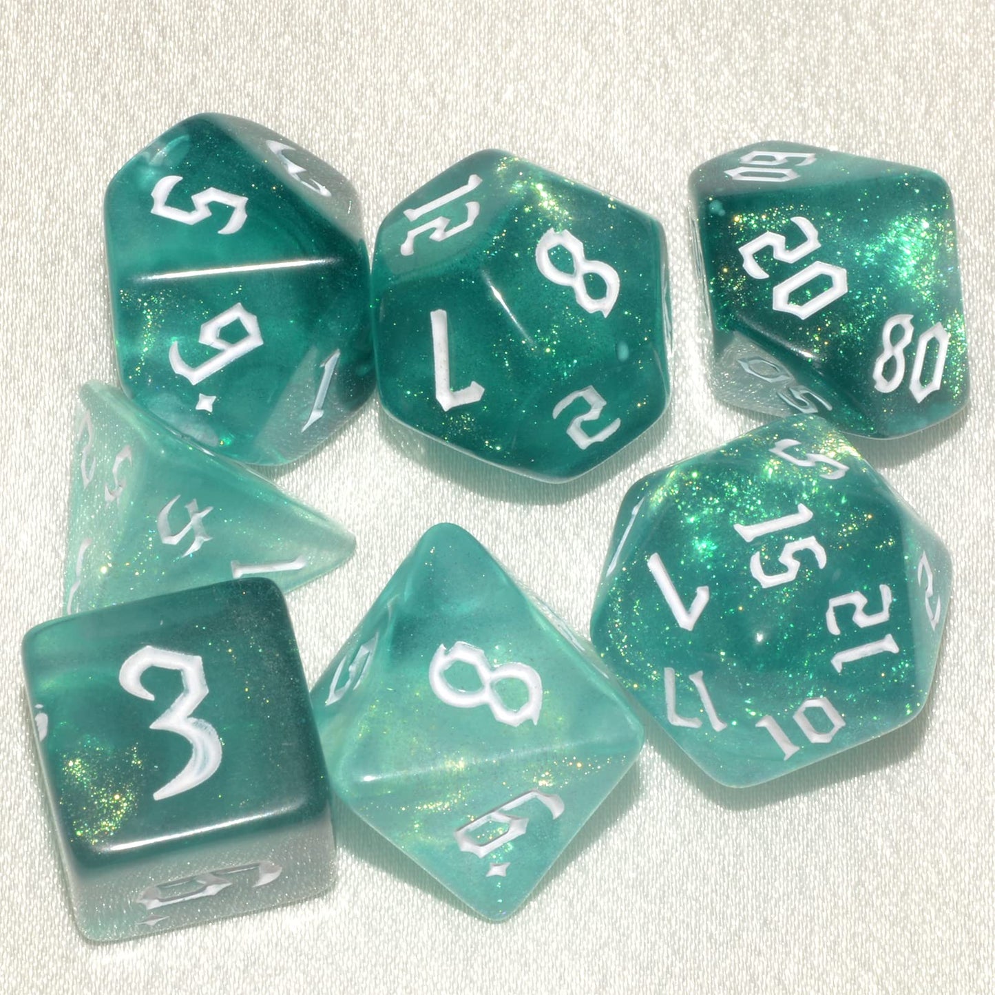 Dnd Dice 7Pieces, Glitter Sparkle Cosmic Green White Mixed Polyhedral Dnd Dice For Rpg Mtg Table Game Dice