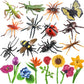 Insect Plant Figures Toys 20Pcs, Realistic Plastic Bugs Flower Figurines With Ladybug Bee Butterfly Ant Cricket Mantis Scorpion