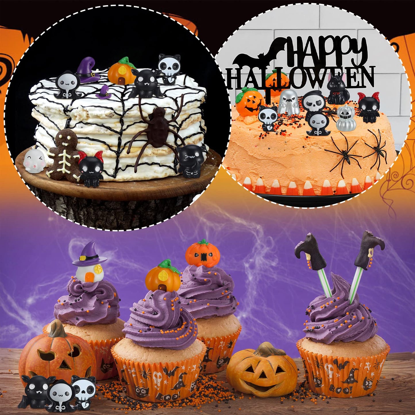 Chunful 30 Pcs Mini Resin Figures Halloween Miniatures Figures Pumpkin Ghost Skull Miniatures Bulk for Halloween Party Favors Ba