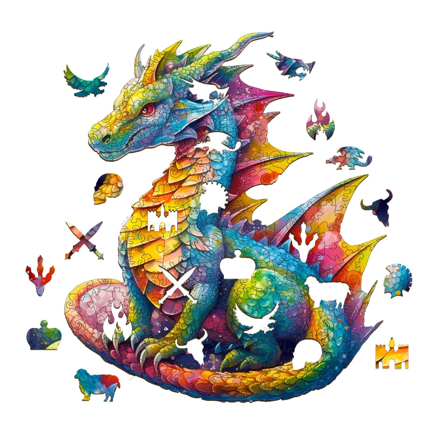 KAAYEE Wooden Jigsaw Puzzles-Wooden Puzzle mature-themed 100 PCS Unique Shape Advanced Dragon Wooden Jigsaw Puzzle for mature-themed  Fathers Christmas Family Games (S-9.8 * 8.5 in)